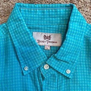 Hickey Freeman Turquoise Plaid Casual Shirt